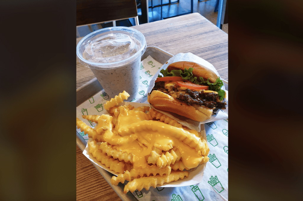 ShakeShack shackburger with cheese fries and shake